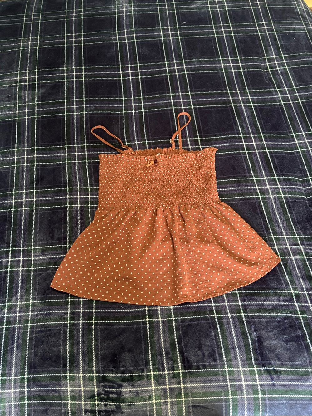 Velvet Moon brown&white polka dot babydoll style tank top.Size L